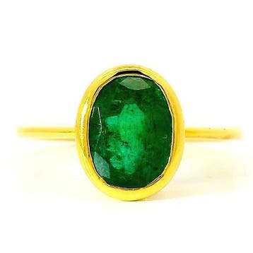 Teenring - 18 karaat Geel goud Smaragd - Ovale smaragdring