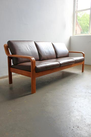 Mid century 3-zits bank L. Olsen en Søn Møbelfabrik, Mid century, 150 tot 200 cm, Driepersoons, 75 tot 100 cm