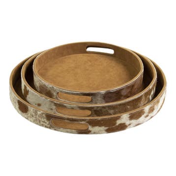 dienbladen koehuid rond bruin/wit (set of 3), Verzenden, Nieuw