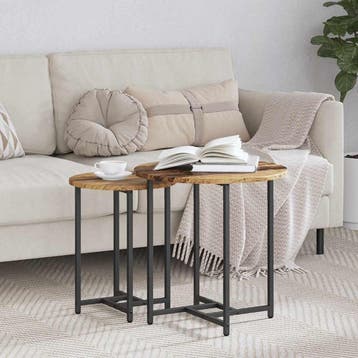 vidaXL Bijzettafelset 2 st Oud Hout en Zwart 50 x 50 x 50 cm, Verzenden, Nieuw, 45 tot 60 cm