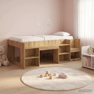vidaXL Jeugd bedframe met opbergruimte Artisanaal eiken 80 x, Verzenden, Nieuw, Bruin, Hout