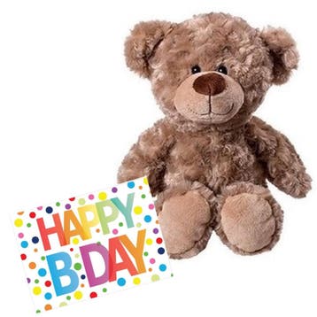 Pluche knuffelbeer - 35 cm - Happy Birthday kaart - cadeau, Verzenden, Nieuw