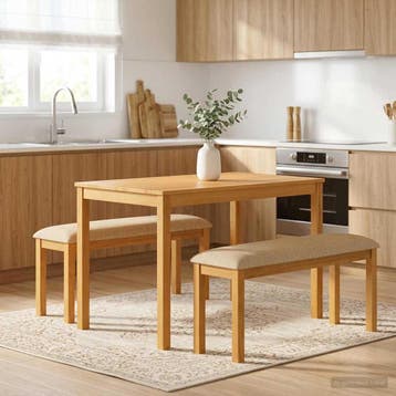 vidaXL Eetbank 95 x 32 x 45 cm Massief Eikenhout Beige, Verzenden, Nieuw