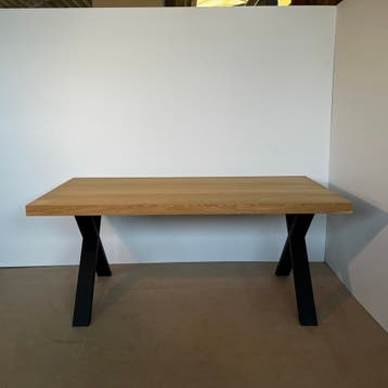 Eiken eettafel 180x90 met stalen X-poot | uit werkplaats, Huis en Inrichting, Tafels | Eettafels, Ophalen, Industrieel, modern