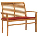 vidaXL Tuinbank met rood kussen 112 cm massief teakhout, Tuin en Terras, Verzenden, Nieuw, Teakhout