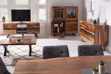 Massief dressoir AMAZONAS 140cm bruine sheeshamhouten, Ophalen of Verzenden, Nieuw