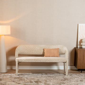 50% Korting: Eetkamerbank Leo taupe leopard 160 cm, Huis en Inrichting, Stoelen, Ophalen, Scandinavisch, Zo goed als nieuw, Stof