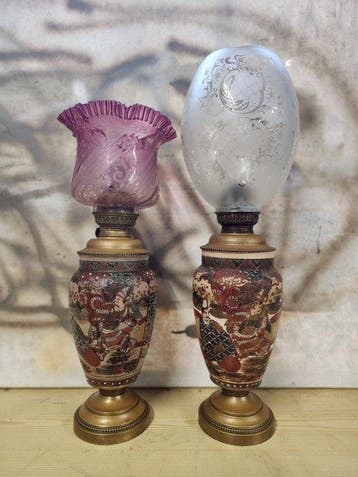 Olielamp - Kristal, Keramiek, Brons, Glas... - Set van 2, Antiek en Kunst