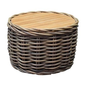 Sumatra grote ronde tafel met teakblad naturel rotan, Ophalen of Verzenden, Nieuw