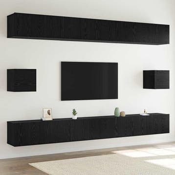 vidaXL Tv-meubelset 8 st 100 x 30 x 30 cm Zwart Eiken, Minder dan 50 cm, Verzenden, Nieuw, Minder dan 100 cm