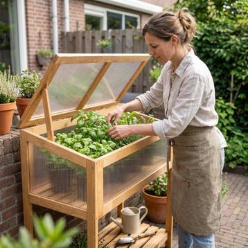 Verhoogde Kweekbak met Kas Deksel Eikenlook 79 x 38 x 86 cm, Verzenden