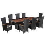 vidaXL 9-delige Tuinset met kussens poly rattan zwart, Verzenden, Nieuw, 8 zitplaatsen, Tuinset