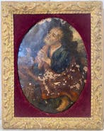 Antiek schilderij - de heilige apostel Petrus - 22 x 28 cm -