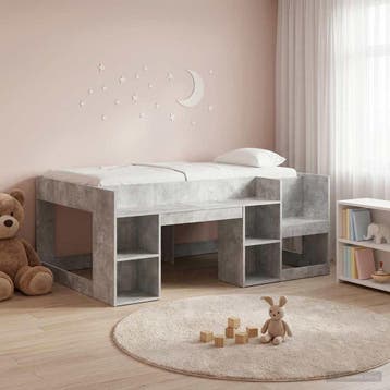 vidaXL Jeugd bedframe met opbergruimte Betongrijs 80 x 160, Verzenden, Nieuw, Grijs, Hout