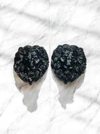 Reliëf, Black Marbled Lion Wall Sculptures - 21 cm - Gips,