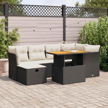 vidaXL 7-delige Loungeset met kussens poly rattan acacia, Verzenden, Nieuw, Loungeset