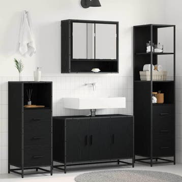 vidaXL Badkamermeubelset 3 st Zwart Eiken 35 x 37,5 x 166 cm, Verzenden, Nieuw, Overige typen