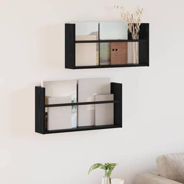 vidaXL Tijdschrift Rek 2 st Zwart Eiken 60 x 12 x 30 cm, Verzenden, Nieuw