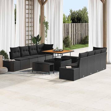 vidaXL Tuinbankenset Zwart Poly riet, Tuin en Terras, Verzenden, Nieuw