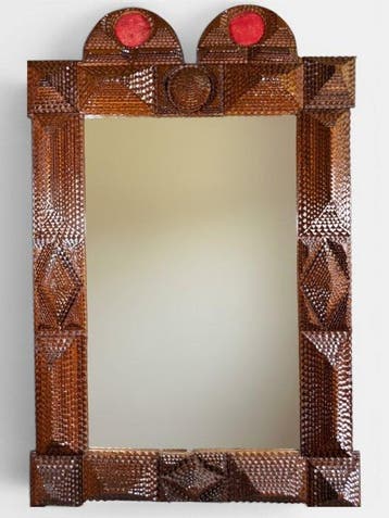 Spiegel - Hout, Glas - Monumentale Tramp Art