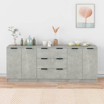 vidaXL 3-delige Dressoirs bewerkt hout betongrijs, Verzenden, Nieuw, 50 tot 100 cm, 25 tot 50 cm