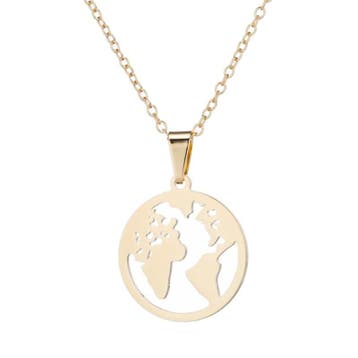 Fako Bijoux - Ketting - Stainless Steel - Wereldkaart -, Sieraden, Tassen en Uiterlijk, Kettingen, Verzenden, Nieuw