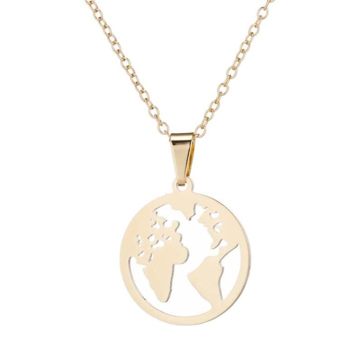 Fako Bijoux - Ketting - Stainless Steel - Wereldkaart -, Sieraden, Tassen en Uiterlijk, Kettingen, Verzenden