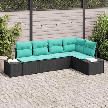 vidaXL Tuinbankenset 5 st Zwart en Turquoise poly rattan, Tuin en Terras, Verzenden, Nieuw, 5 zitplaatsen