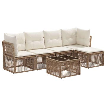 vidaXL Tuinbankenset 6 pcs Beige poly rattan, Verzenden, Nieuw, 6 zitplaatsen