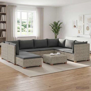 vidaXL 9 st Rieten Loungeset met Kussens GENDT Natuurlijk, Tuin en Terras, Tuinsets en Loungesets, Meer dan 8 zitplaatsen, Nieuw