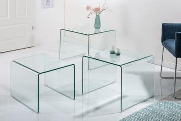 Designset van 3 glazen salontafels FANTOME 60cm bijzettafels, Ophalen of Verzenden, Nieuw