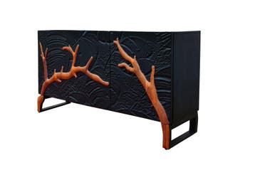 Dressoir FOREST 160 cm 3D mangohout zwartbruin - 46199, Ophalen of Verzenden, Nieuw