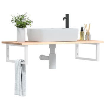 vidaXL Badkamer wandschap staal en massief eikenhout, Verzenden, Nieuw