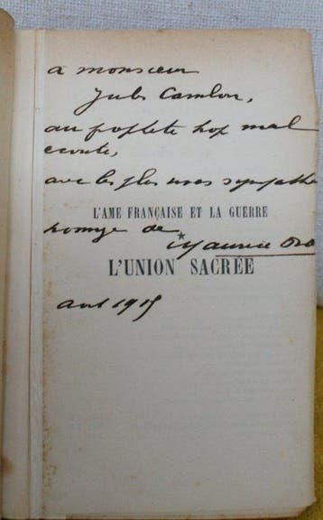 Signé ; Maurice Barrès - Lâme française et la guerre.