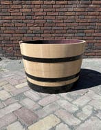 Super mooie wijnvaten 225L zwarte banden - bloembakken, Tuin en Terras, Rond, Nieuw, Ophalen of Verzenden, Balkon