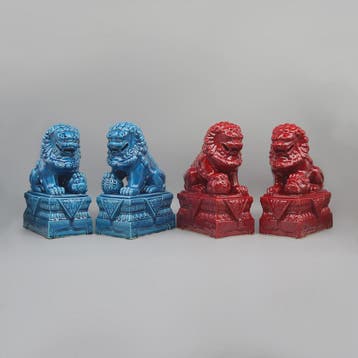 Set van 2 Chinese Foo Dogs Leeuwenbeelden - Keramiek - Woond, Verzenden