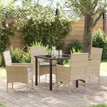 vidaXL Tuin eettafelset met kussen 5 pcs Beige poly rattan, Verzenden, Nieuw, Rotan, 5 zitplaatsen