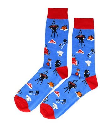 Sokken katoen - BBQ print - blauw rood - maat 38-45, Nieuw