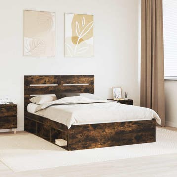 vidaXL Bedframe Gerookt eiken 140 x 200 cm Massief, Huis en Inrichting, Bruin, Verzenden, Hout, Nieuw