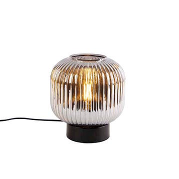 Art Deco tafellamp zwart met smoke glas - Karel, Verzenden, Nieuw, Glas