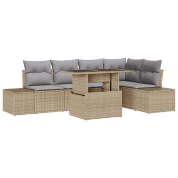 vidaXL Tuin Sofa Set met opslag 6 pcs Beige Poly riet, Tuin en Terras, Verzenden, Nieuw, Rotan, 6 zitplaatsen