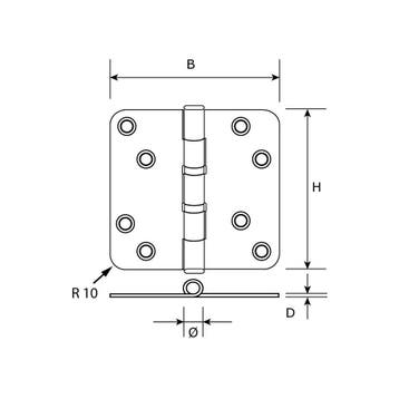 Kogellagerscharnier 76x76mm afgerond RVS/zwart, Verzenden, Nieuw