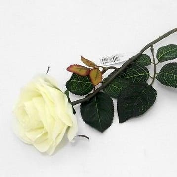 Zijden Roos Wit open met blad per stuk, Ophalen of Verzenden, Nieuw
