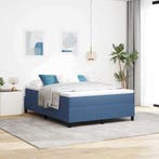 vidaXL Boxspringbed Blauw en Wit 140 x 190 cm Katoen Stof, Verzenden, Nieuw, Blauw
