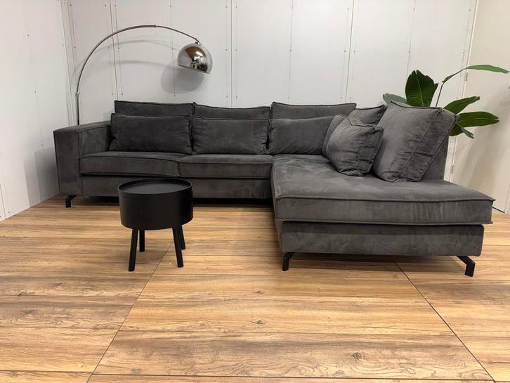 Showroommodel Haco Hoekbank – Grijze Ribstof – Nieuwstaat, Huis en Inrichting, Banken | Bankstellen, 250 tot 300 cm, Hoekbank