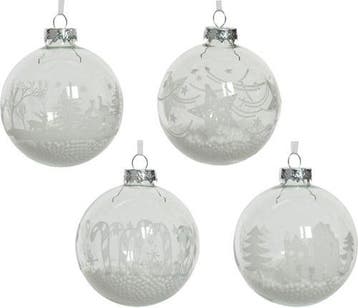 Kerstballen glas transparant kerstprint snowflake 8 cm doos, Ophalen of Verzenden, Nieuw