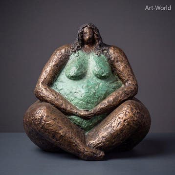 Beeld, Exclusief bronzen sculptuur van een zittende vrouw -