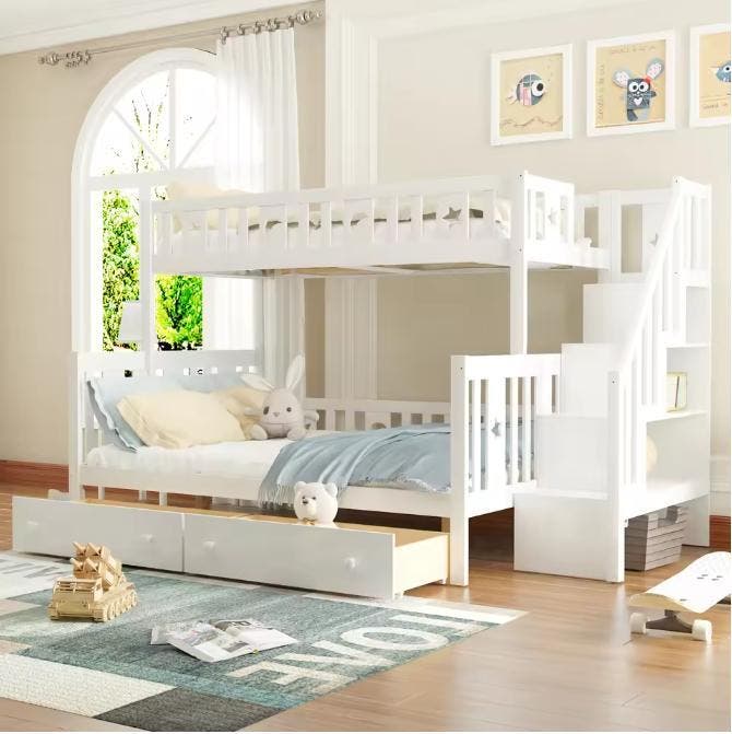 90x Kinderstapelbed met Lattenbodem en Opbergruimte – Wit, Kinderen en Baby's, Kinderkamer | Bedden, Nieuw, Verzenden