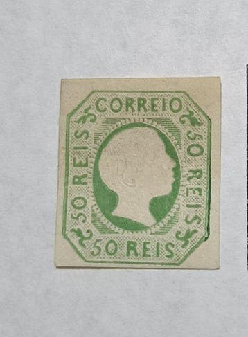 Portugal 1855/1856 - D. Pedro V. - 50 réis. Certificaat, Gestempeld