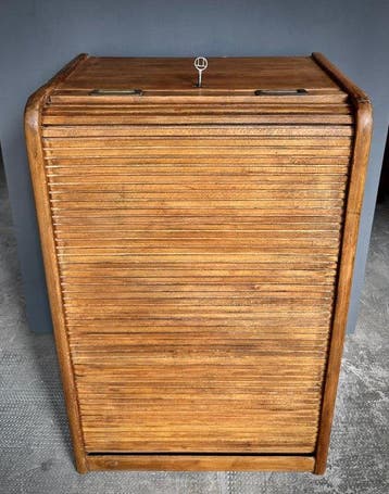 Kabinet - Kantoorrolkast met roldeur - Eikenhout, originele, Antiek en Kunst